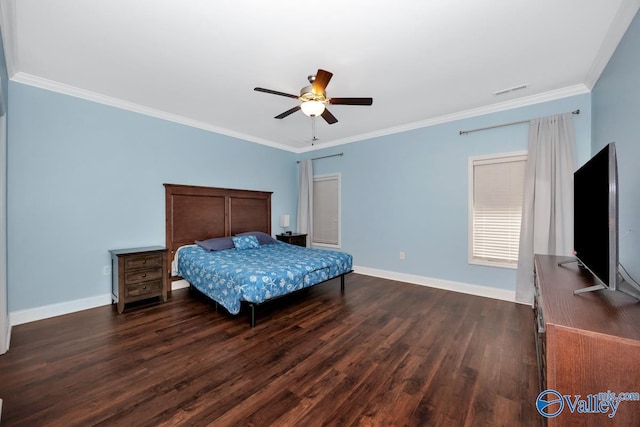 119 Autumn Cove Dr, Madison, AL 35756 - bedroom with dark wood-type flooring, crown molding, and ceiling fan