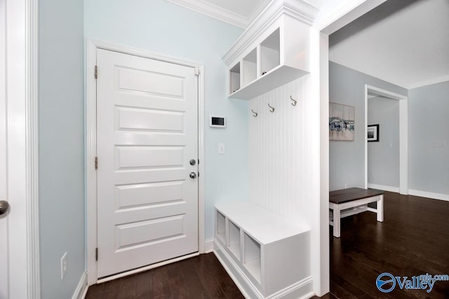119 Autumn Cove Dr, Madison, AL 35756 - mudroom with crown molding and dark wood-type flooring