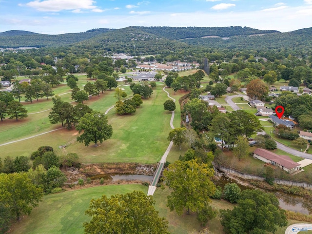 drone / aerial view featuring a mountain view