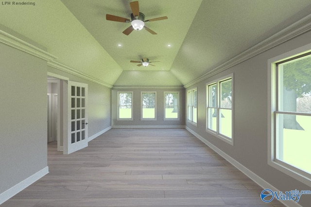 unfurnished sunroom with lofted ceiling