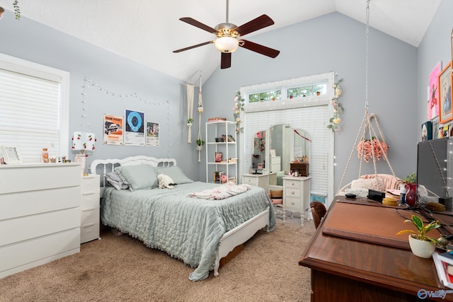 1465 Marshall Way, Southside, AL 35907 - carpeted bedroom featuring vaulted ceiling, multiple windows, and a ceiling fan
