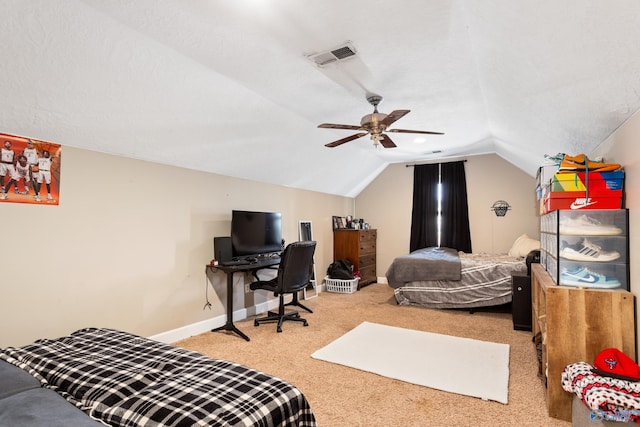 1465 Marshall Way, Southside, AL 35907 - bedroom with light carpet, vaulted ceiling, baseboards, and a ceiling fan