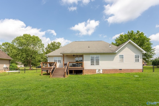 1465 Marshall Way, Southside, AL 35907 - back of house with a deck, ceiling fan, a shingled roof, and crawl space