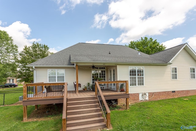 1465 Marshall Way, Southside, AL 35907 - back of property featuring a ceiling fan, a deck, and a shingled roof