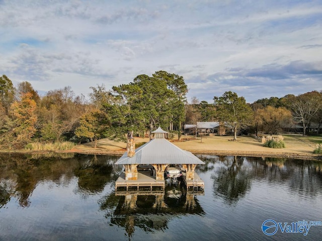 view of dock with a water view