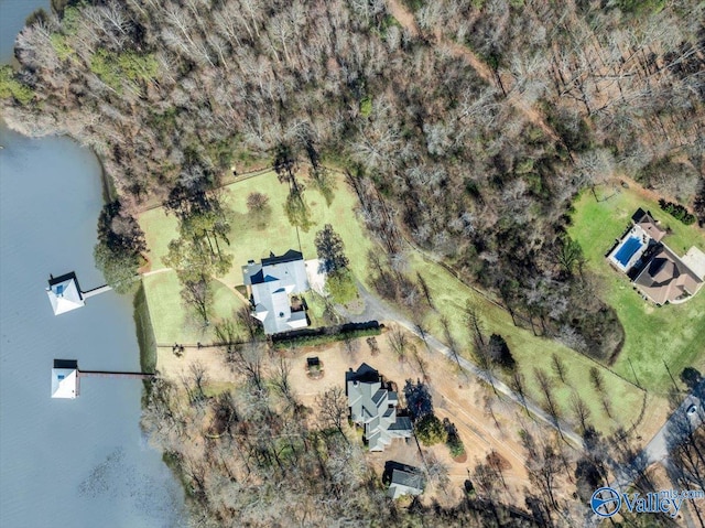 aerial view with a water view