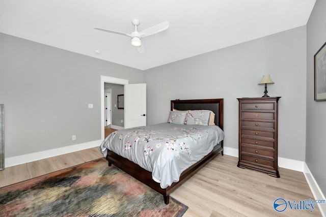 bedroom featuring ceiling fan and light hardwood / wood-style floors