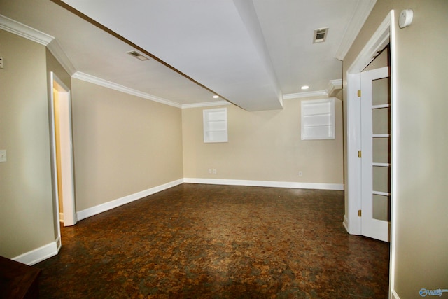 basement featuring crown molding