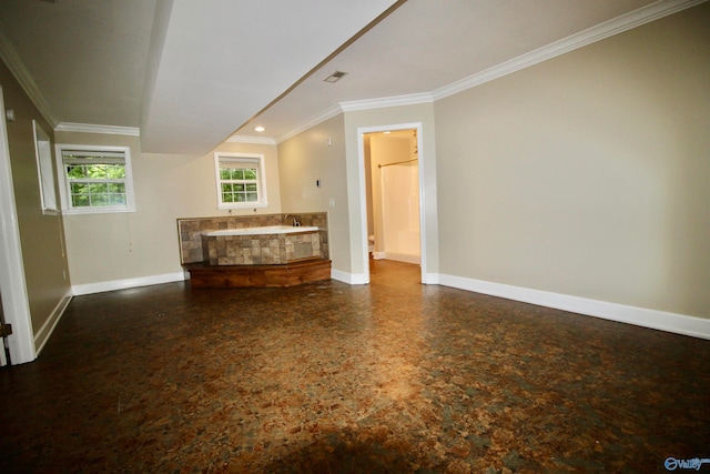 unfurnished living room with ornamental molding