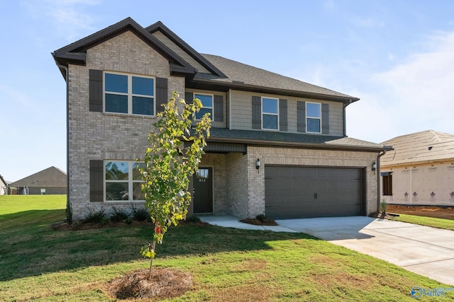 craftsman-style home with a front yard and a garage