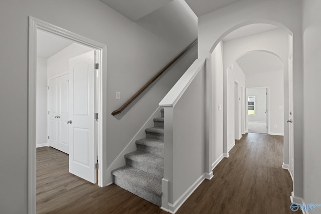 interior space with dark hardwood / wood-style flooring