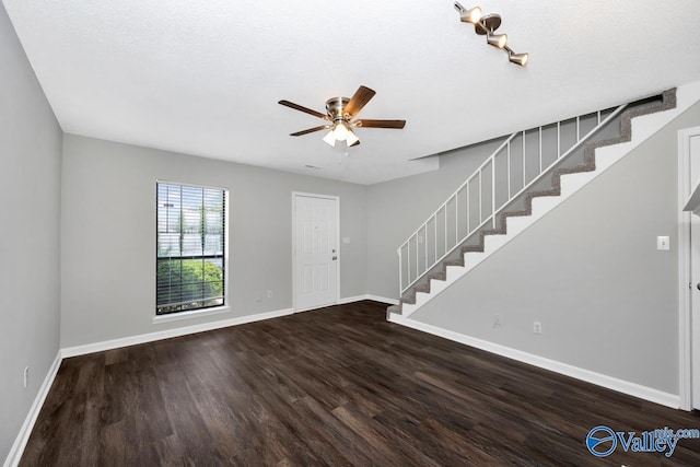 2007B Reaches Pl SW Unit B, Huntsville, AL 35802 - entryway with stairway, baseboards, dark wood finished floors, and a ceiling fan