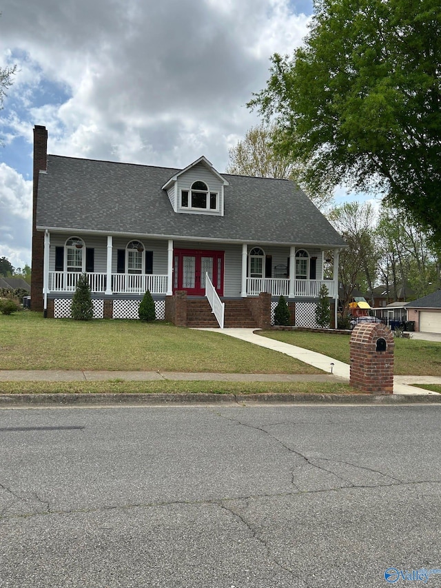 130 Kingswood Dr, Huntsville, AL 35806 - view of front of property with roof with shingles, a chimney, a front lawn, and covered porch