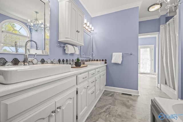 130 Kingswood Dr, Huntsville, AL 35806 - full bathroom featuring a notable chandelier, a sink, and crown molding