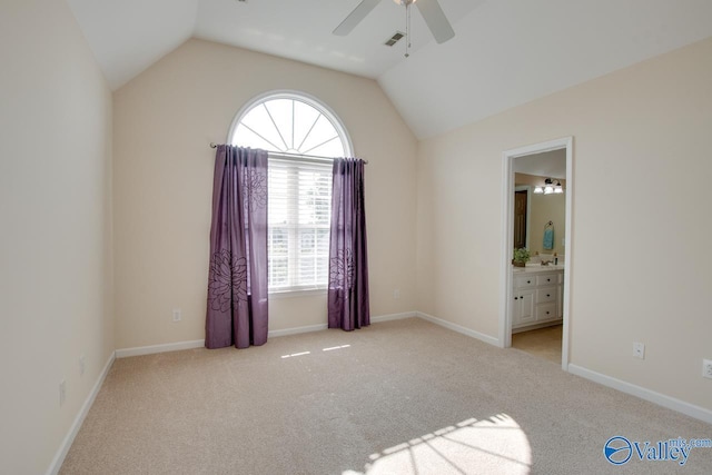 102 Twin Island Cir, Madison, AL 35758 - unfurnished room featuring a ceiling fan, carpet flooring, vaulted ceiling, and baseboards