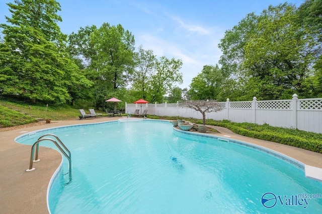 view of pool with fence, a patio, and a fenced in pool