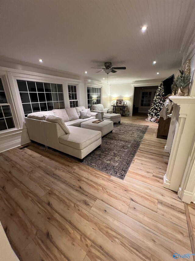 1901 Governors Dr SE, Huntsville, AL 35801 - living area with light wood-style floors, ceiling fan, recessed lighting, and a fireplace