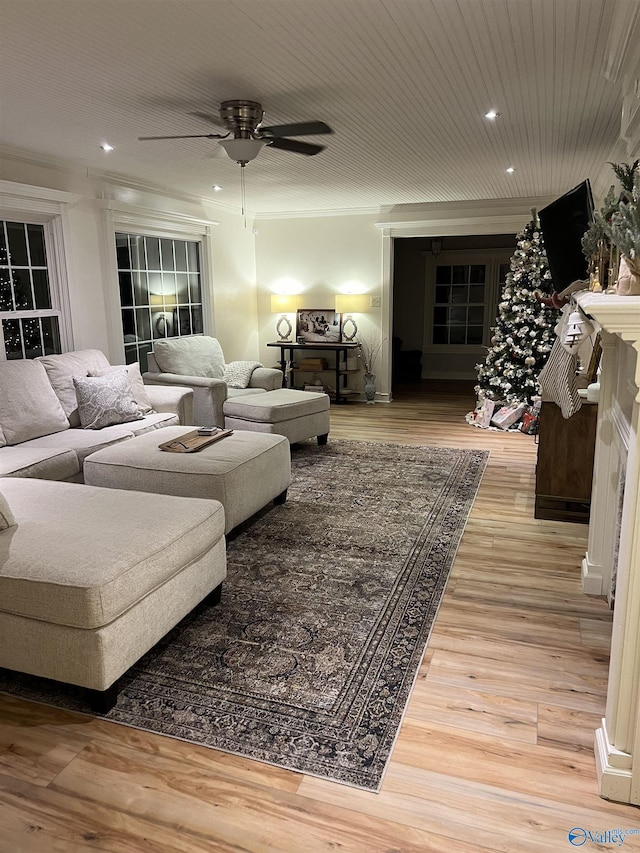 1901 Governors Dr SE, Huntsville, AL 35801 - living room featuring a ceiling fan, light wood-type flooring, and recessed lighting