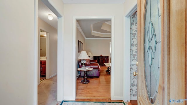 565 Joe Quick Rd, Hazel Green, AL 35750 - bathroom featuring crown molding, baseboards, and wood finished floors
