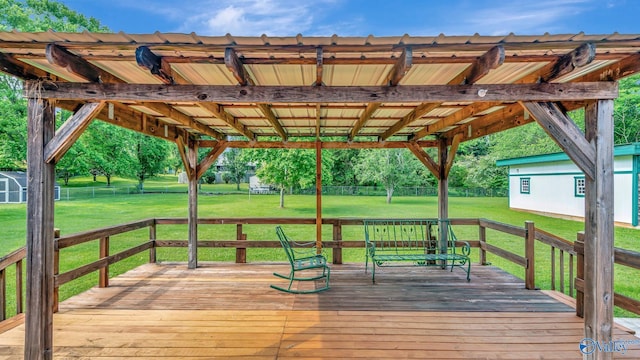 565 Joe Quick Rd, Hazel Green, AL 35750 - wooden terrace with a lawn and an outbuilding
