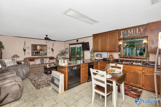 kitchen with ceiling fan, dishwasher, and sink