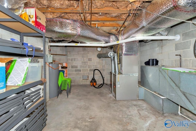 unfinished basement with heating unit