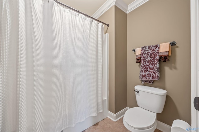 23245 Piney Creek Dr, Athens, AL 35613 - bathroom featuring toilet, ornamental molding, baseboards, and tile patterned floors