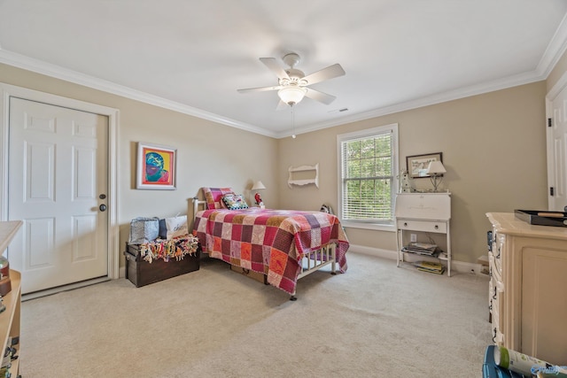 23245 Piney Creek Dr, Athens, AL 35613 - bedroom featuring crown molding, light colored carpet, a ceiling fan, and baseboards