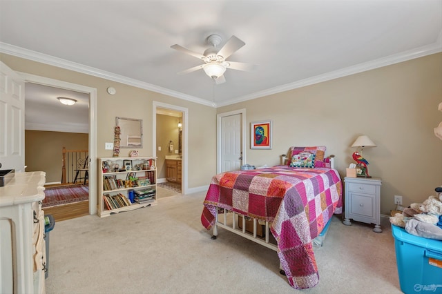 23245 Piney Creek Dr, Athens, AL 35613 - carpeted bedroom with ornamental molding, ensuite bathroom, ceiling fan, and baseboards