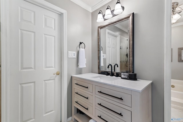 471 Oak Trl NE, Hartselle, AL 35640 - full bath featuring crown molding, vanity, a bathtub, and tile patterned floors