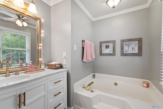 471 Oak Trl NE, Hartselle, AL 35640 - full bath with ornamental molding, a garden tub, vanity, and ceiling fan