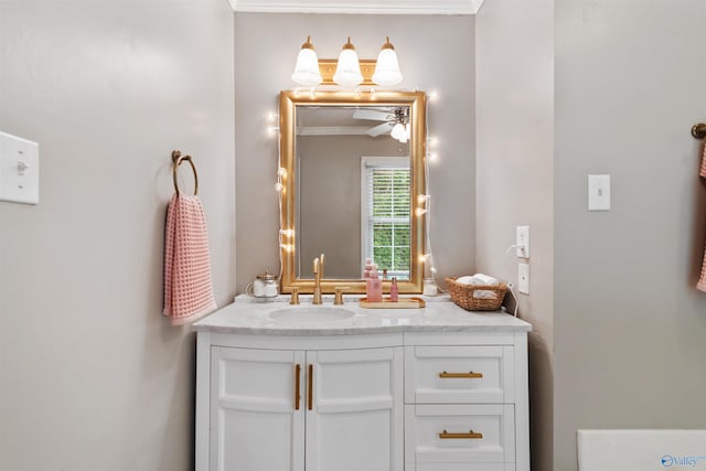 471 Oak Trl NE, Hartselle, AL 35640 - bathroom with vanity, ceiling fan, and ornamental molding