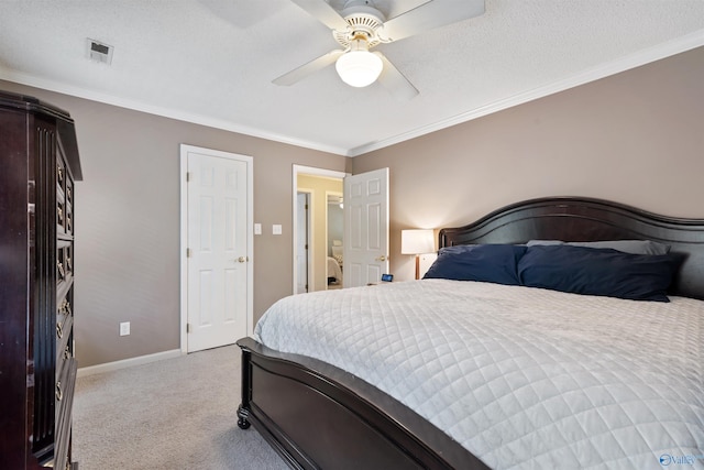 471 Oak Trl NE, Hartselle, AL 35640 - bedroom featuring light carpet, ornamental molding, baseboards, and a ceiling fan