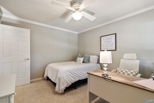 471 Oak Trl NE, Hartselle, AL 35640 - bedroom featuring crown molding, a desk, light carpet, a ceiling fan, and baseboards