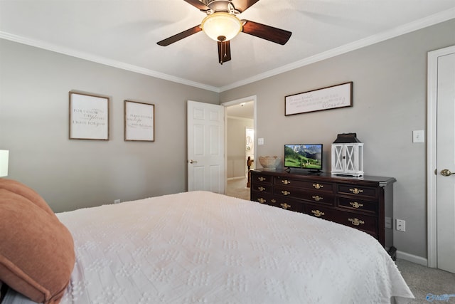471 Oak Trl NE, Hartselle, AL 35640 - bedroom with carpet floors, ornamental molding, ceiling fan, and baseboards