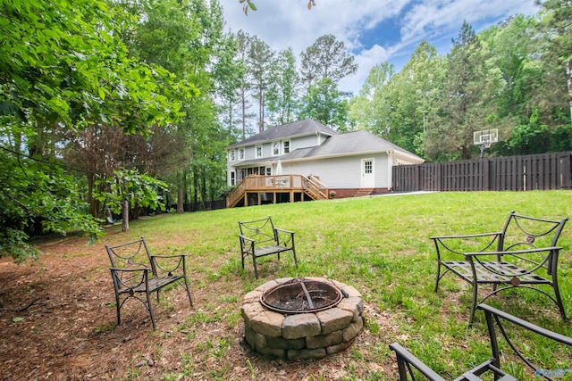 471 Oak Trl NE, Hartselle, AL 35640 - view of yard with a fire pit, stairway, and a wooden deck