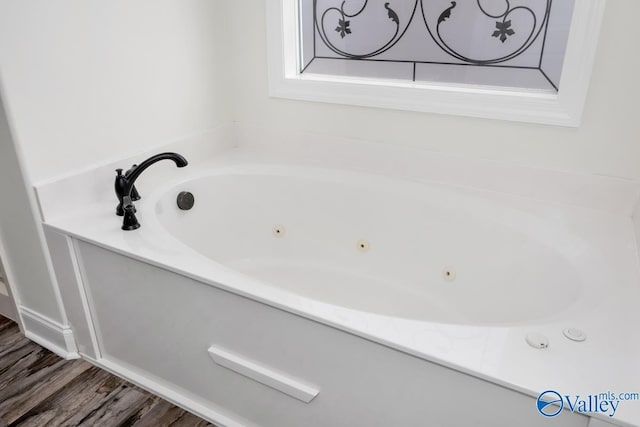 bathroom with a bathing tub and hardwood / wood-style floors