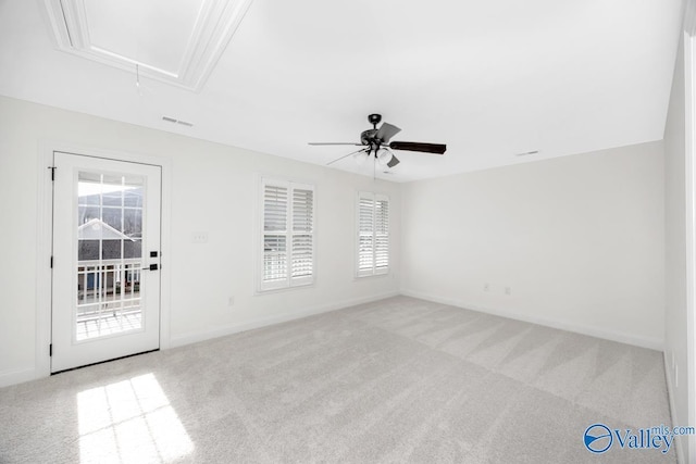 carpeted empty room with ceiling fan