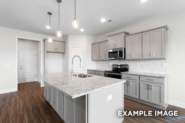 2000 Austin Dr NE, Cullman, AL 35058 - kitchen with visible vents, gray cabinets, a sink, stainless steel appliances, and tasteful backsplash