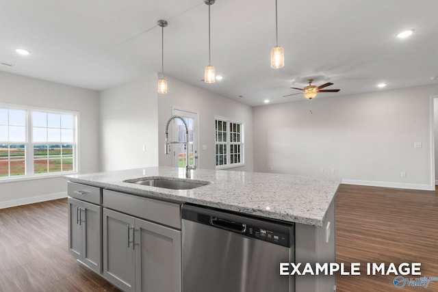2000 Austin Dr NE, Cullman, AL 35058 - kitchen featuring recessed lighting, ceiling fan, a sink, stainless steel dishwasher, and open floor plan