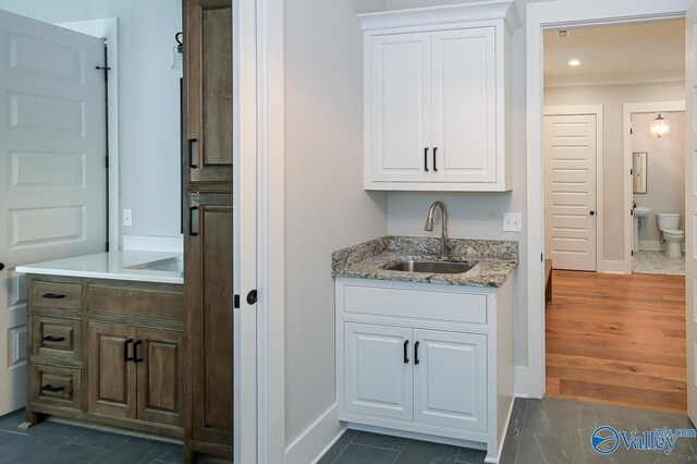 interior space featuring vanity, toilet, and hardwood / wood-style floors