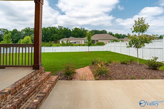 view of yard featuring a fenced backyard and a patio