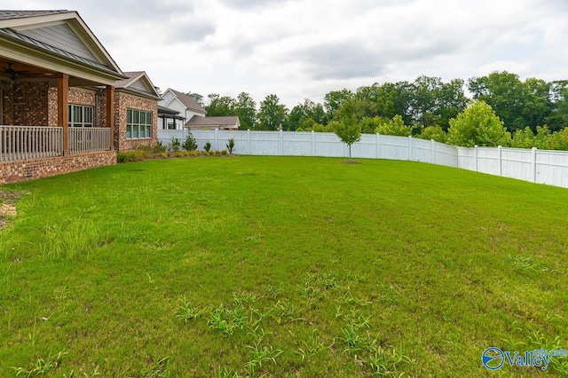 view of yard with a fenced backyard