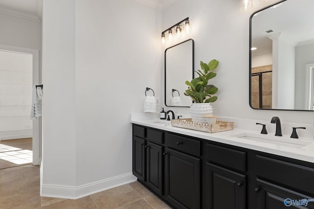 full bathroom featuring a sink, visible vents, and ornamental molding