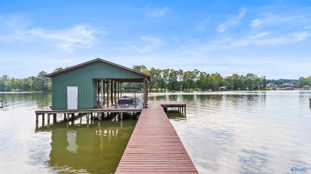 dock area with a water view