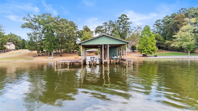 dock area with a water view