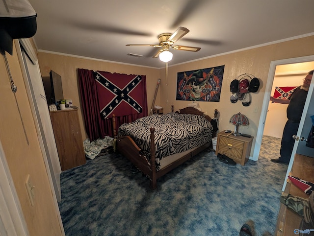 1350 W US Highway 278 W, Cullman, AL 35057 - bedroom featuring visible vents, carpet, crown molding, and ceiling fan