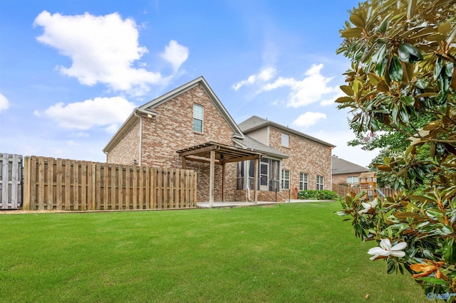 4513 Stone Park Cir, Owens Cross Roads, AL 35763 - rear view of property with brick siding, a fenced backyard, and a pergola