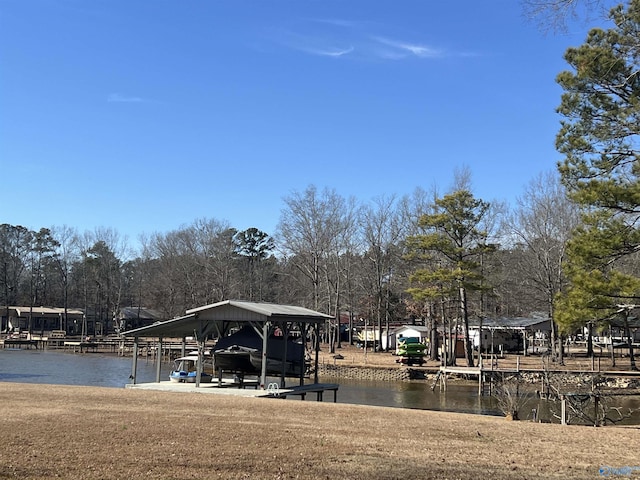 dock area with a water view