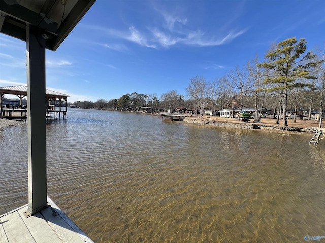 dock area featuring a water view and a gazebo